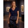 image:imageLUXVEER Women Short Sleeve Lace V Neck Shirts Ribbed Knit Fitted Basic Tee Tops Business Dressy Casual Summer Blouses TShirtNavy Blue