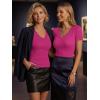 image:imageLUXVEER Women Short Sleeve Lace V Neck Shirts Ribbed Knit Fitted Basic Tee Tops Business Dressy Casual Summer Blouses TShirtRose Pink
