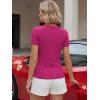 image:imageLUXVEER Women Short Sleeve Lace V Neck Shirts Ribbed Knit Fitted Basic Tee Tops Business Dressy Casual Summer Blouses TShirtRose Pink