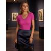 image:imageLUXVEER Women Short Sleeve Lace V Neck Shirts Ribbed Knit Fitted Basic Tee Tops Business Dressy Casual Summer Blouses TShirtRose Pink