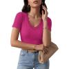 image:imageLUXVEER Women Short Sleeve Lace V Neck Shirts Ribbed Knit Fitted Basic Tee Tops Business Dressy Casual Summer Blouses TShirtRose Pink