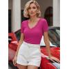image:imageLUXVEER Women Short Sleeve Lace V Neck Shirts Ribbed Knit Fitted Basic Tee Tops Business Dressy Casual Summer Blouses TShirtRose Pink