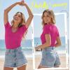 image:imageLUXVEER Women Short Sleeve Lace V Neck Shirts Ribbed Knit Fitted Basic Tee Tops Business Dressy Casual Summer Blouses TShirtRose Pink