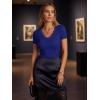 image:imageLUXVEER Women Short Sleeve Lace V Neck Shirts Ribbed Knit Fitted Basic Tee Tops Business Dressy Casual Summer Blouses TShirtRoyal Blue