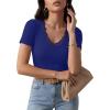image:imageLUXVEER Women Short Sleeve Lace V Neck Shirts Ribbed Knit Fitted Basic Tee Tops Business Dressy Casual Summer Blouses TShirtRoyal Blue