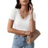 image:imageLUXVEER Women Short Sleeve Lace V Neck Shirts Ribbed Knit Fitted Basic Tee Tops Business Dressy Casual Summer Blouses TShirtWhite