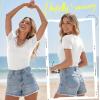 image:imageLUXVEER Women Short Sleeve Lace V Neck Shirts Ribbed Knit Fitted Basic Tee Tops Business Dressy Casual Summer Blouses TShirtWhite