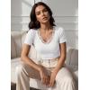 image:imageLUXVEER Women Short Sleeve Lace V Neck Shirts Ribbed Knit Fitted Basic Tee Tops Business Dressy Casual Summer Blouses TShirtWhite