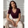 image:imageLUXVEER Women Short Sleeve Lace V Neck Shirts Ribbed Knit Fitted Basic Tee Tops Business Dressy Casual Summer Blouses TShirtWine Red