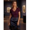 image:imageLUXVEER Women Short Sleeve Lace V Neck Shirts Ribbed Knit Fitted Basic Tee Tops Business Dressy Casual Summer Blouses TShirtWine Red