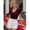 image:imageLUXVEER Women Short Sleeve Lace V Neck Shirts Ribbed Knit Fitted Basic Tee Tops Business Dressy Casual Summer Blouses TShirtWine Red