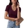 image:imageLUXVEER Women Short Sleeve Lace V Neck Shirts Ribbed Knit Fitted Basic Tee Tops Business Dressy Casual Summer Blouses TShirtWine Red