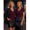 image:imageLUXVEER Women Short Sleeve Lace V Neck Shirts Ribbed Knit Fitted Basic Tee Tops Business Dressy Casual Summer Blouses TShirtWine Red