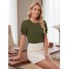 image:imageLUXVEER Womens Dressy Casual Blouses Puff Short Sleeve Lace Pleated Tops Business Work Shirts 2026 Trendy Summer T ShirtArmy Green