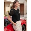 image:imageLUXVEER Womens Dressy Casual Blouses Puff Short Sleeve Lace Pleated Tops Business Work Shirts 2026 Trendy Summer T ShirtBlack