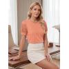 image:imageLUXVEER Womens Dressy Casual Blouses Puff Short Sleeve Lace Pleated Tops Business Work Shirts 2026 Trendy Summer T ShirtCoral