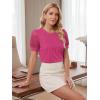 image:imageLUXVEER Womens Dressy Casual Blouses Puff Short Sleeve Lace Pleated Tops Business Work Shirts 2026 Trendy Summer T ShirtHot Pink