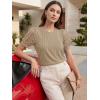 image:imageLUXVEER Womens Dressy Casual Blouses Puff Short Sleeve Lace Pleated Tops Business Work Shirts 2026 Trendy Summer T ShirtKhaki