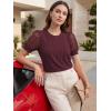 image:imageLUXVEER Womens Dressy Casual Blouses Puff Short Sleeve Lace Pleated Tops Business Work Shirts 2026 Trendy Summer T ShirtWine Red