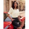 image:imageLUXVEER Womens Eyelet Tops Puff Short Sleeve Blouses Dressy Casual Cute Hollow Out Crochet Lace Embroidered Summer ShirtsBeige