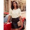 image:imageLUXVEER Womens Eyelet Tops Puff Short Sleeve Blouses Dressy Casual Cute Hollow Out Crochet Lace Embroidered Summer ShirtsBeige