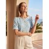 image:imageLUXVEER Womens Eyelet Tops Puff Short Sleeve Blouses Dressy Casual Cute Hollow Out Crochet Lace Embroidered Summer ShirtsBlue