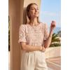 image:imageLUXVEER Womens Eyelet Tops Puff Short Sleeve Blouses Dressy Casual Cute Hollow Out Crochet Lace Embroidered Summer ShirtsPink