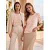 image:imageLUXVEER Womens Eyelet Tops Puff Short Sleeve Blouses Dressy Casual Cute Hollow Out Crochet Lace Embroidered Summer ShirtsPink