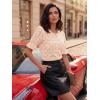 image:imageLUXVEER Womens Eyelet Tops Puff Short Sleeve Blouses Dressy Casual Cute Hollow Out Crochet Lace Embroidered Summer ShirtsPink