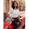 image:imageLUXVEER Womens Eyelet Tops Puff Short Sleeve Blouses Dressy Casual Cute Hollow Out Crochet Lace Embroidered Summer ShirtsWhite