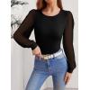 image:imageLUXVEER Womens Mesh Long Sleeve Shirts 2025 Fall Ribbed Knit Fitted Tops Business Dressy Casual Work BlousesBlack