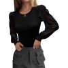 image:imageLUXVEER Womens Mesh Long Sleeve Shirts 2025 Fall Ribbed Knit Fitted Tops Business Dressy Casual Work BlousesBlack