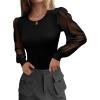 image:imageLUXVEER Womens Mesh Long Sleeve Shirts 2025 Fall Ribbed Knit Fitted Tops Business Dressy Casual Work BlousesBlack Polka Dot