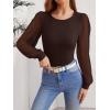 image:imageLUXVEER Womens Mesh Long Sleeve Shirts 2025 Fall Ribbed Knit Fitted Tops Business Dressy Casual Work BlousesBrown
