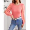 image:imageLUXVEER Womens Mesh Long Sleeve Shirts 2025 Fall Ribbed Knit Fitted Tops Business Dressy Casual Work BlousesCoral