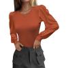 image:imageLUXVEER Womens Mesh Long Sleeve Shirts 2025 Fall Ribbed Knit Fitted Tops Business Dressy Casual Work BlousesRust