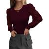 image:imageLUXVEER Womens Mesh Long Sleeve Shirts 2025 Fall Ribbed Knit Fitted Tops Business Dressy Casual Work BlousesWine Red