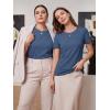 image:imageLUXVEER Womens Short Sleeve Tops Pleated Crewneck Loose Fit T Shirt Business Casual Dressy Work Shirts 2026 Summer BlousesBlue