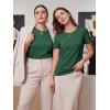 image:imageLUXVEER Womens Short Sleeve Tops Pleated Crewneck Loose Fit T Shirt Business Casual Dressy Work Shirts 2026 Summer BlousesGreen