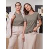 image:imageLUXVEER Womens Short Sleeve Tops Pleated Crewneck Loose Fit T Shirt Business Casual Dressy Work Shirts 2026 Summer BlousesGrey