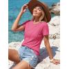 image:imageLUXVEER Womens Short Sleeve Tops Pleated Crewneck Loose Fit T Shirt Business Casual Dressy Work Shirts 2026 Summer BlousesHot Pink