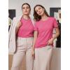 image:imageLUXVEER Womens Short Sleeve Tops Pleated Crewneck Loose Fit T Shirt Business Casual Dressy Work Shirts 2026 Summer BlousesHot Pink