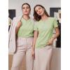 image:imageLUXVEER Womens Short Sleeve Tops Pleated Crewneck Loose Fit T Shirt Business Casual Dressy Work Shirts 2026 Summer BlousesLight Green