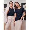 image:imageLUXVEER Womens Short Sleeve Tops Pleated Crewneck Loose Fit T Shirt Business Casual Dressy Work Shirts 2026 Summer BlousesNavy