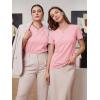 image:imageLUXVEER Womens Short Sleeve Tops Pleated Crewneck Loose Fit T Shirt Business Casual Dressy Work Shirts 2026 Summer BlousesPink