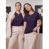 image:imageLUXVEER Womens Short Sleeve Tops Pleated Crewneck Loose Fit T Shirt Business Casual Dressy Work Shirts 2026 Summer BlousesPurple