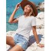 image:imageLUXVEER Womens Short Sleeve Tops Pleated Crewneck Loose Fit T Shirt Business Casual Dressy Work Shirts 2026 Summer BlousesWhite