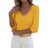 image:imageLUXVEER 34 Length Sleeve Womens Tops Lace Sexy V Neck Ribbed Knit Fitted T Shirts Dressy Casual Blouses Going Out TopsYellow