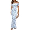 image:imageLUXVEER Wedding Guest Dresses for Women 2026 Floral Formal Cocktail Maxi Styles Off the Shoulder Stretch Sexy Bodycon DressBlue