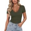 image:imageLUXVEER Women Short Sleeve Lace V Neck Shirts Ribbed Knit Fitted Basic Tee Tops Business Dressy Casual Summer Blouses TShirtArmy Green